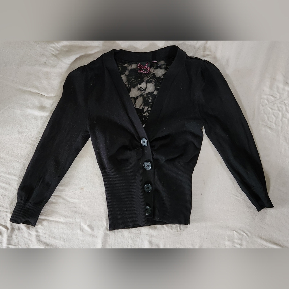 Take Out, Black Lace Detail Top XS